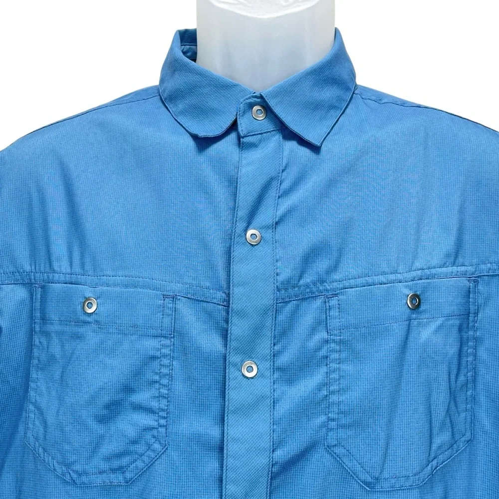 Kuhl Men’s Medium Blue Stealth Woven‎ Short Sleeve Button Up Shirt UPF 30+